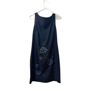 CDC Dress Women's Sz 10 Black blue floral embellished 90s Friends keyhole back